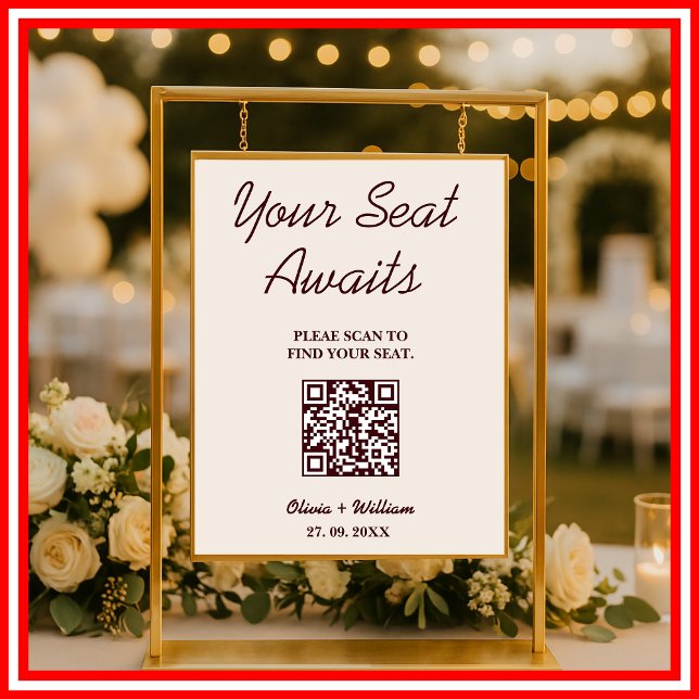 Wedding Seating Chart QR Burgundy & Ivory Rustic (Creator Uploaded)