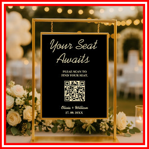 Wedding Seating Chart QR Code Butter Yellow Sign
