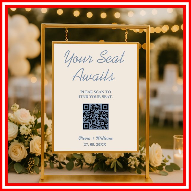 Wedding Seating Chart QR Code Dusty Blue Sign (Creator Uploaded)