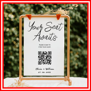 Wedding Seating Chart QR Code Elegant Script 