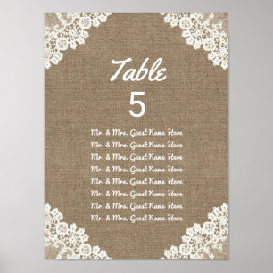 Wedding Seating Chart Rustic Burlap & Lace