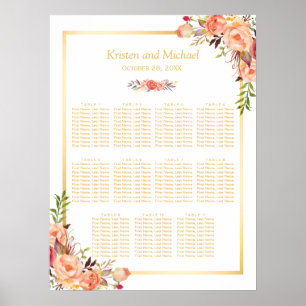 Wedding Seating Chart Rustic Orange Flowers Gold