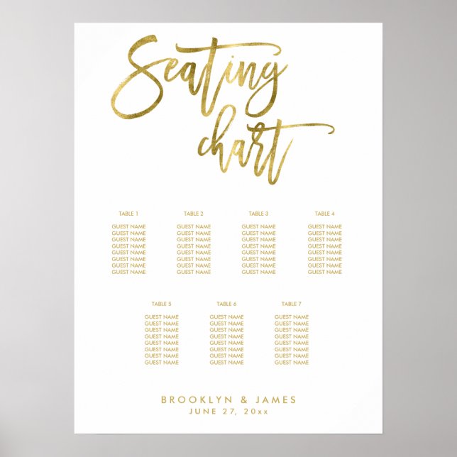 Wedding Seating Chart Script Gold Foil Effect (Front)