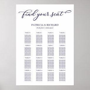 Wedding Seating Chart Sign Chic Navy Blue