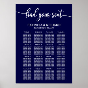Wedding Seating Chart Sign Chic Navy Blue