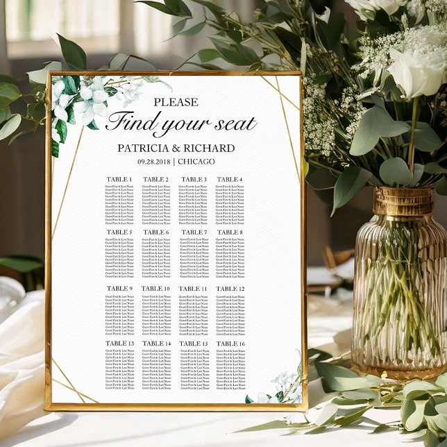 Wedding Seating Chart Sign Geometric Greenery (Creator Uploaded)