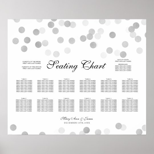Wedding Seating Chart Silver Foil Glitter Lights