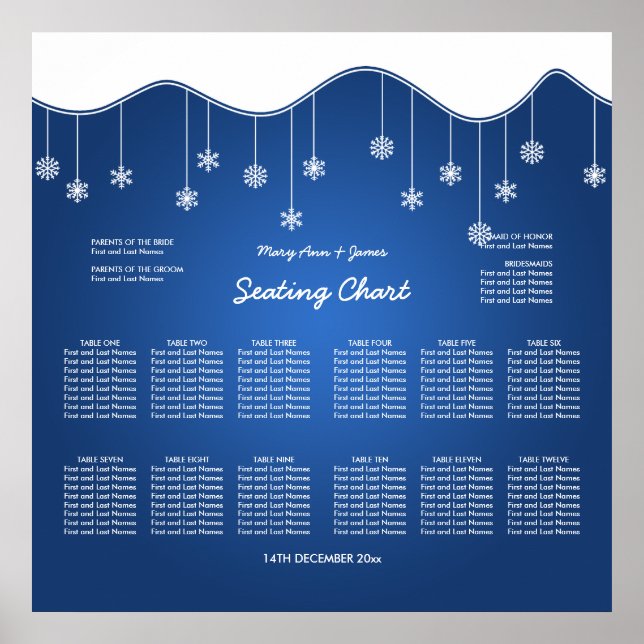 Wedding Seating Chart Snowflake Decoration Blue (Front)