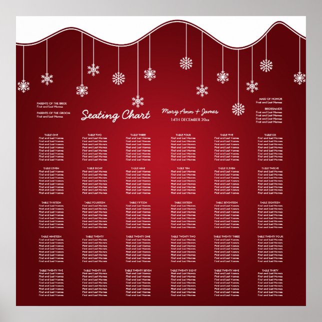 Wedding Seating Chart Snowflake Decoration Red (Front)