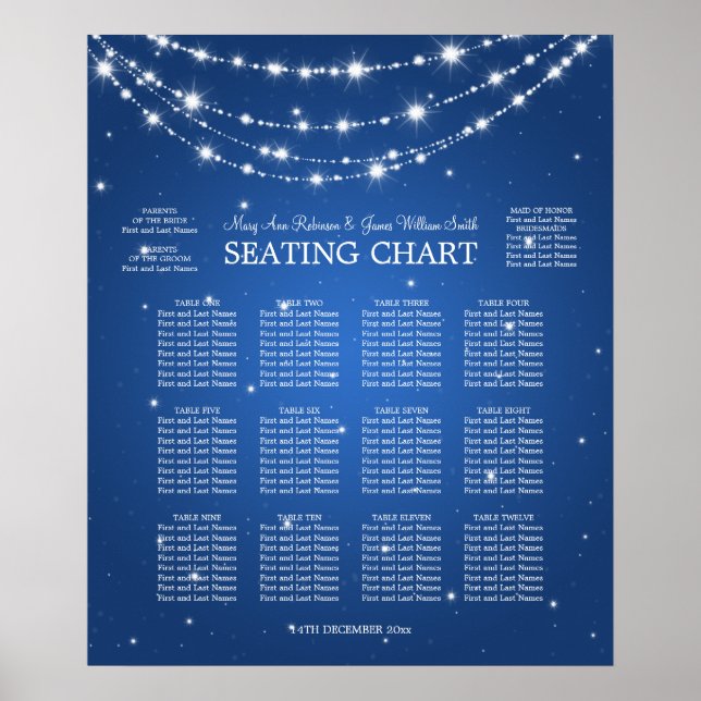 Wedding Seating Chart Sparkling Chain Blue (Front)
