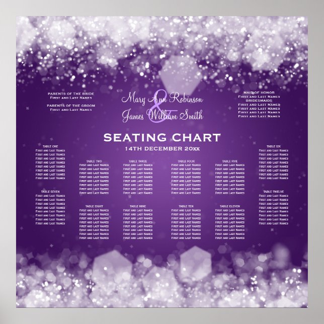 Wedding Seating Chart Sparkling Night Purple (Front)