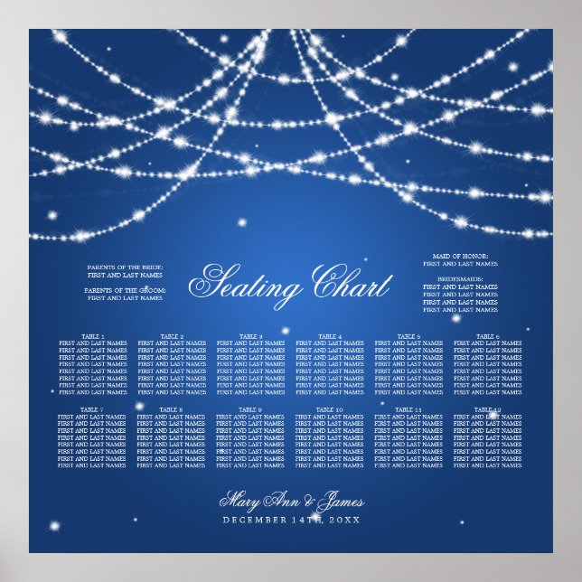 Wedding Seating Chart Sparkling String Blue (Front)