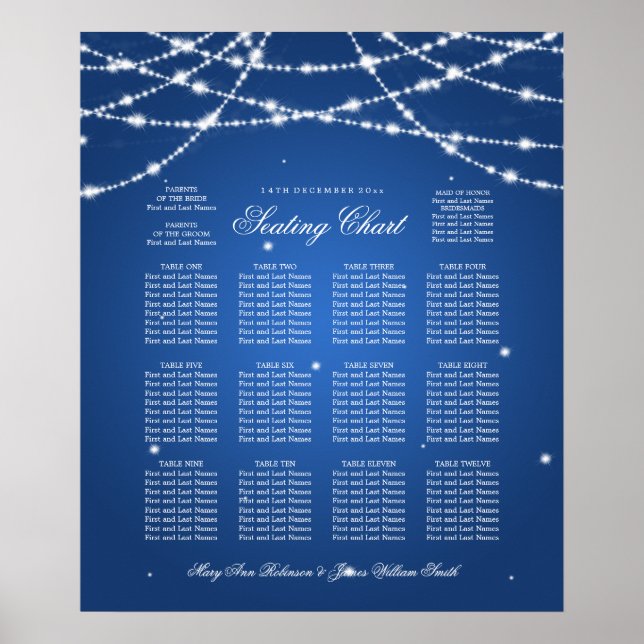 Wedding Seating Chart Sparkling String Blue (Front)