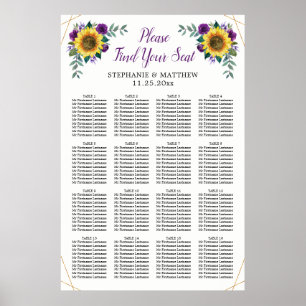 Wedding Seating Chart Sunflower Purple Geometrical