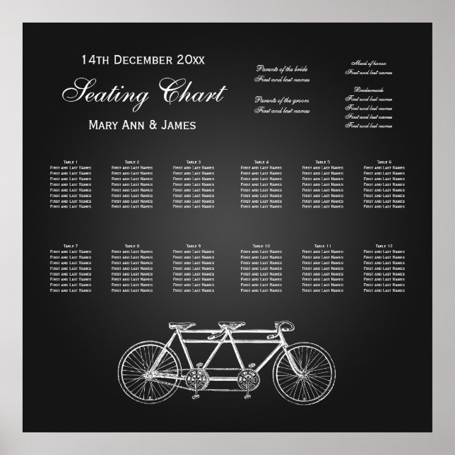 Wedding Seating Chart Tandem Bike Black (Front)