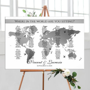Wedding seating chart travel theme world map