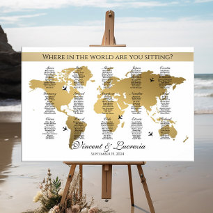Wedding seating chart travel theme world map