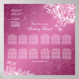 Wedding Seating Chart Vintage Swirls Pink