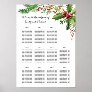 Wedding seating chart wedding botanical red green