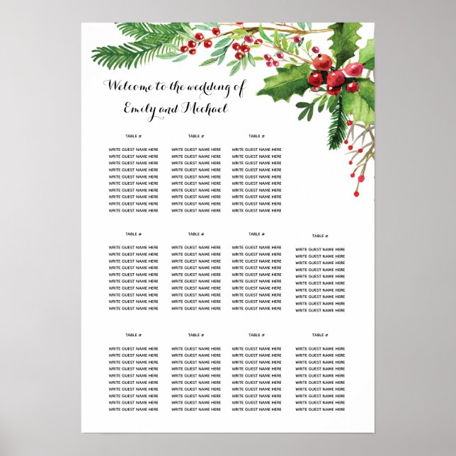 Wedding seating chart wedding botanical red green (Front)