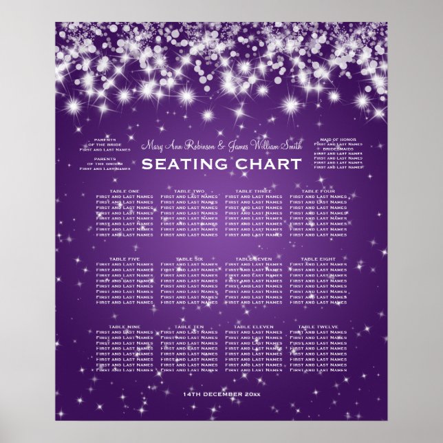 Wedding Seating Chart Winter Sparkle Purple (Front)