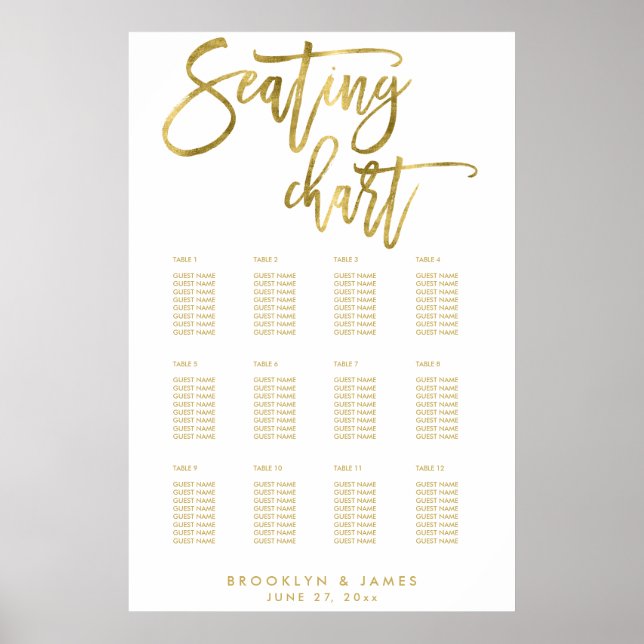 Wedding Seating Chart With Faux Gold Foil 24x36 (Front)