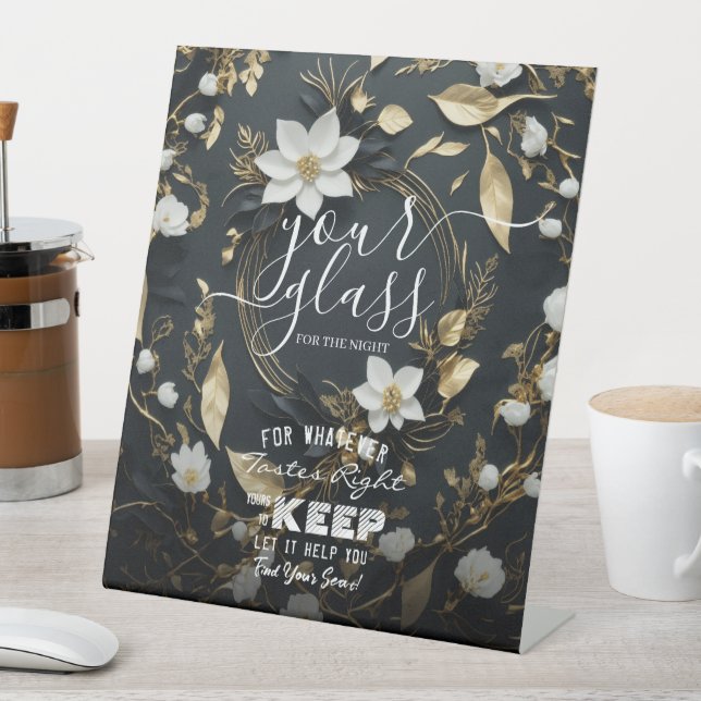 Wedding Seating Glass For The Night Find Your Seat Pedestal Sign (In SItu)