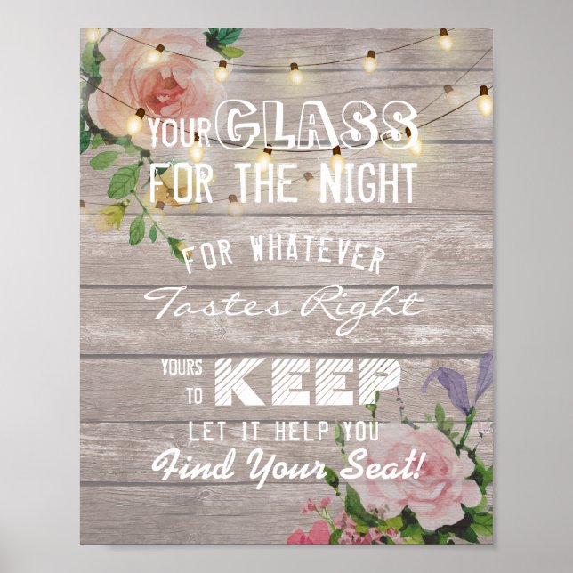 Wedding Seating Glass For The Night Find Your Seat Poster (Front)