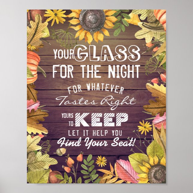 Wedding Seating Glass For The Night Find Your Seat Poster (Front)