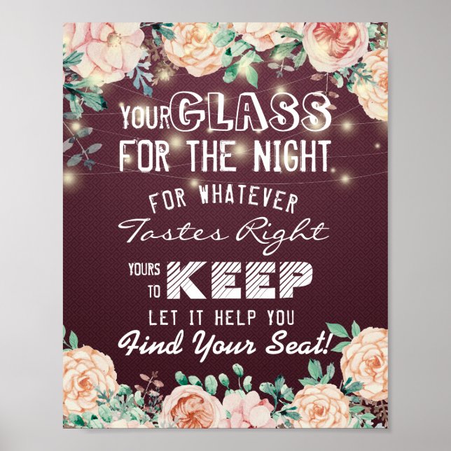 Wedding Seating Glass For The Night Find Your Seat Poster (Front)