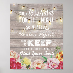 Wedding Seating Glass For The Night Find Your Seat Poster