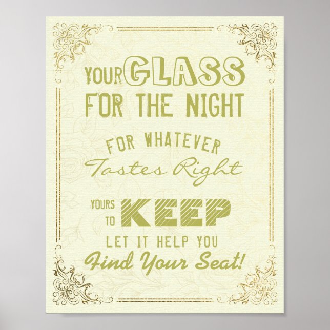 Wedding Seating Glass For The Night Find Your Seat Poster (Front)