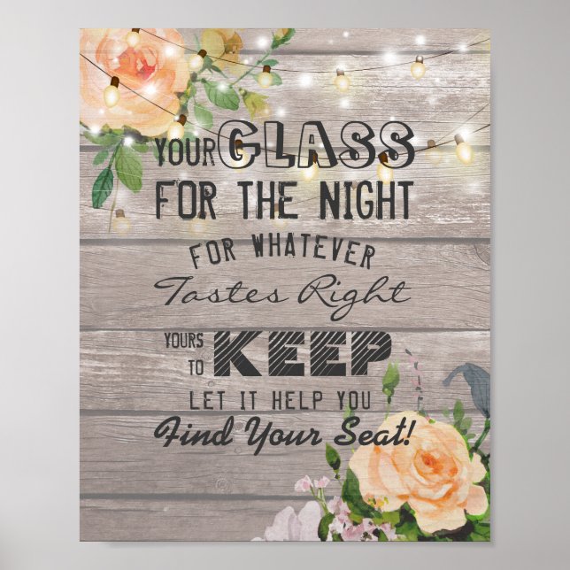 Wedding Seating Glass For The Night Find Your Seat Poster (Front)