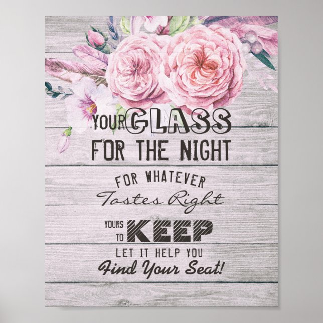 Wedding Seating Glass For The Night Find Your Seat Poster (Front)