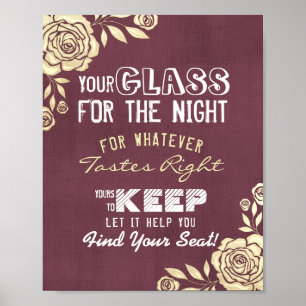 Wedding Seating Glass For The Night Find Your Seat Poster