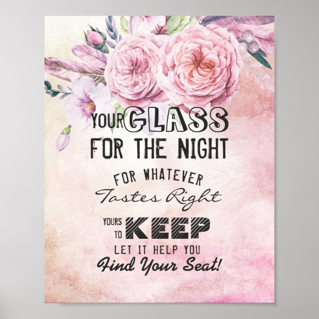 Wedding Seating Glass For The Night Find Your Seat Poster (Front)