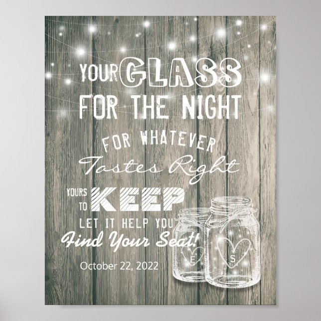 Wedding Seating Glass For The Night Find Your Seat Poster (Front)