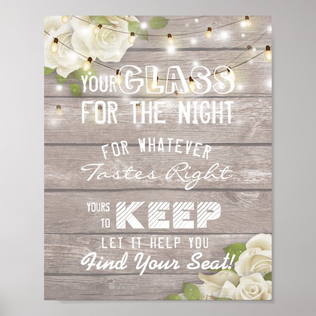 Wedding Seating Glass For The Night Find Your Seat Poster (Front)