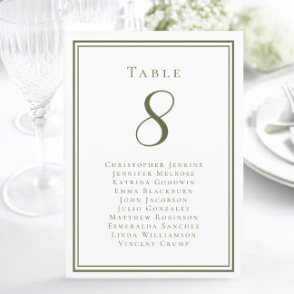 Wedding Seating Guest Table Number Olive Green