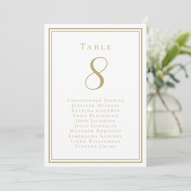 Wedding Seating List Guest Table Number Chic Gold (Standing Front)