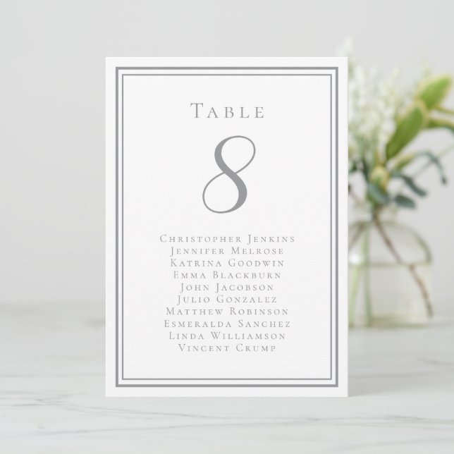 Wedding Seating List Guest Table Number Grey White (Standing Front)