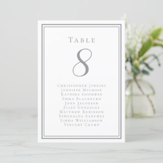 Wedding Seating List Guest Table Number Grey White