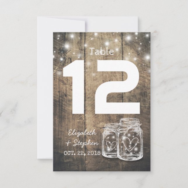 Wedding Seating Place Table Number Mason Jar Light (Front)
