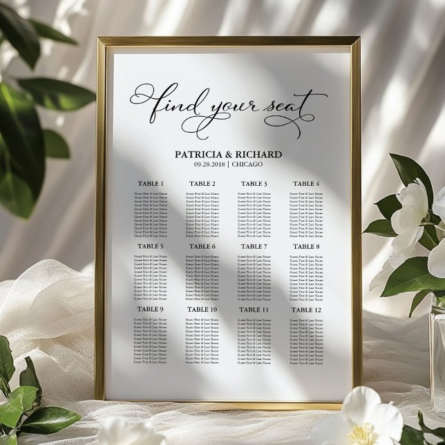 Wedding Seating Plan Board Elegant 12 Tables Poster (Creator Uploaded)