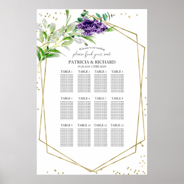 Wedding Seating Plan Elegant Greenery Poster (Front)