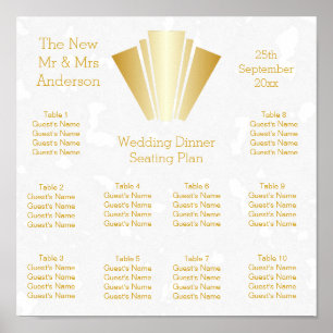 Wedding Seating Plan Gold Art Deco Design Poster