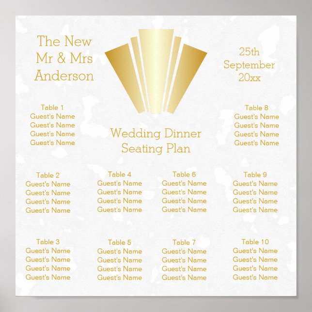 Wedding Seating Plan Gold Art Deco Design Poster (Front)