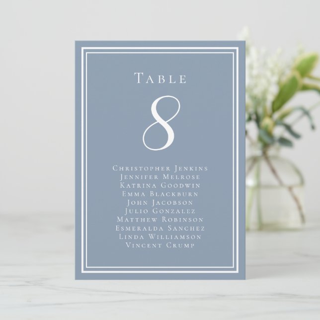 Wedding Seating Table Number Guest List Dusty Blue (Standing Front)