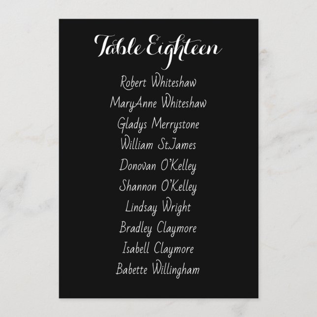 Wedding Seating Table Number Names List Sheet (Front)
