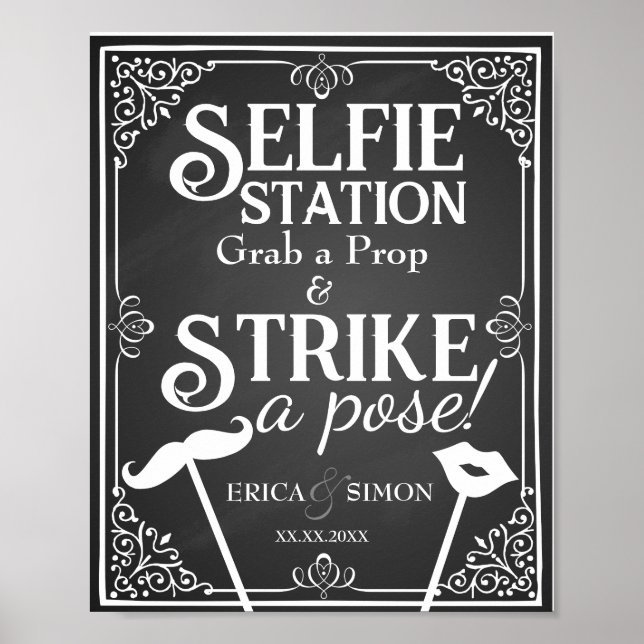 Wedding selfie photo booth sign chalkboard (Front)